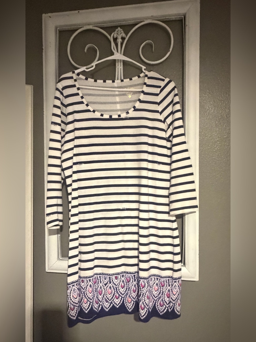 Lilly Pulitzer Navy and White Striped Scoop Neck Tunic with Printed Hem